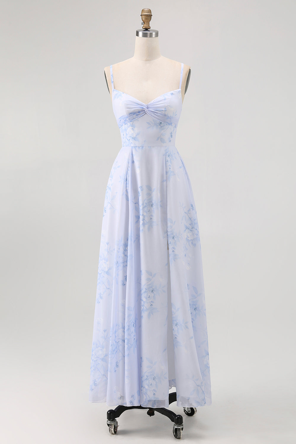 dusty blue floral bridesmaid dress WEDTREND Women Dusty Sage Print Floral Bridesmaid Dress A-Line Spaghetti Straps Chiffon Backless Wedding Guest Dress
