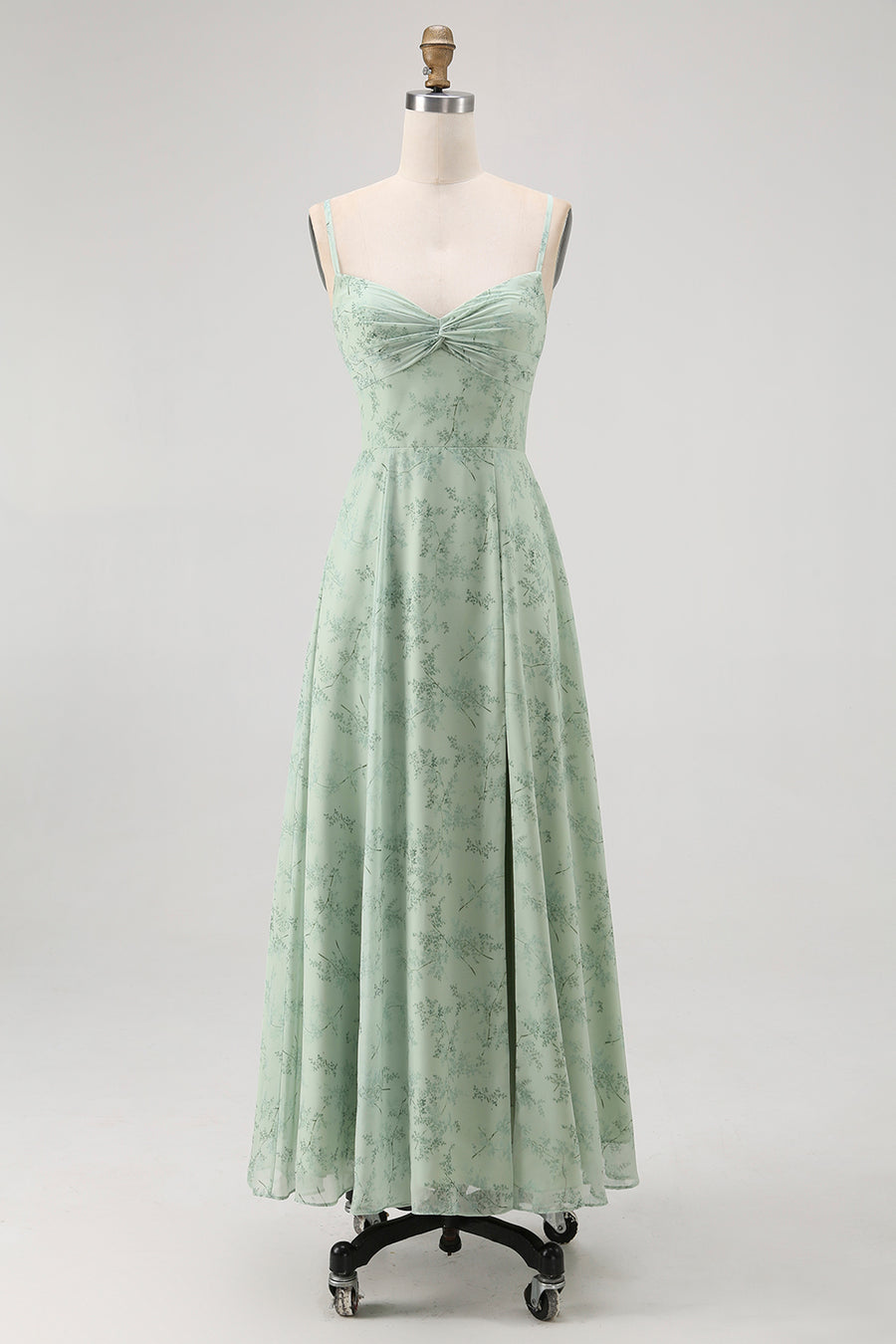 WEDTREND Women Sage Green Bridesmaid Dress with Slit Spaghetti Straps Floral A Line Long Wedding Guest Dress WEDTREND Women Sage Green Bridesmaid Dress with Slit Spaghetti Straps Floral A Line Long Wedding Guest Dress