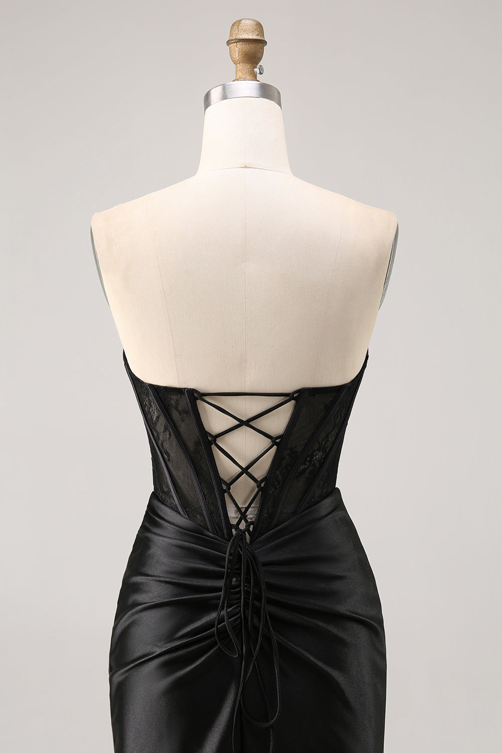 WEDTREND Women Strapless Satin Homecoming Dress Corset Black Ruched Bodycon Cocktail Dress, Black / US24W