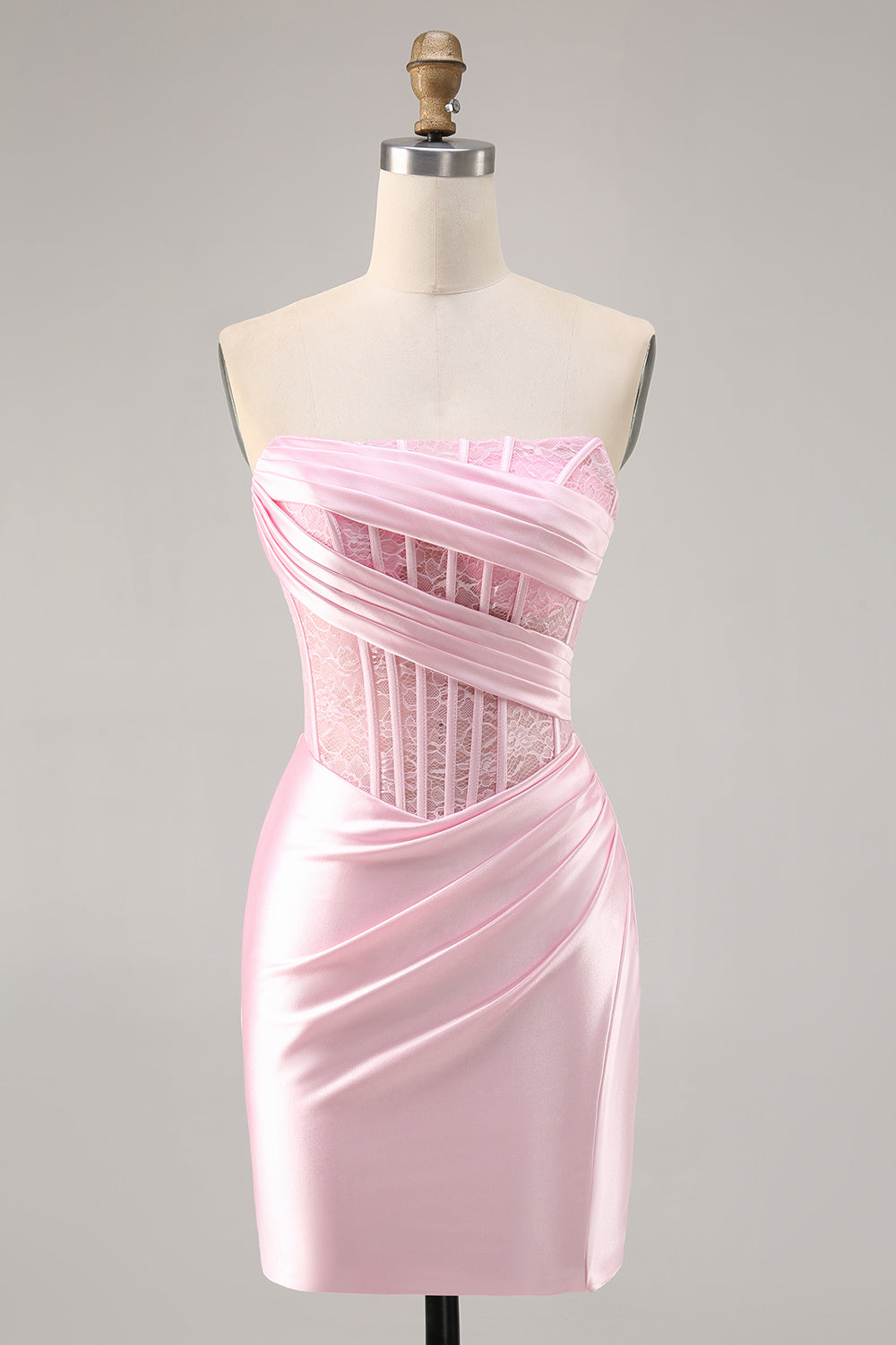 WEDTREND Women Pink Strapless Homecoming Dress Corset Ruched Bodycon Satin Cocktail Dress with Lace Up Back WEDTREND Women Pink Strapless Homecoming Dress Corset Ruched Bodycon Satin Cocktail Dress with Lace Up Back