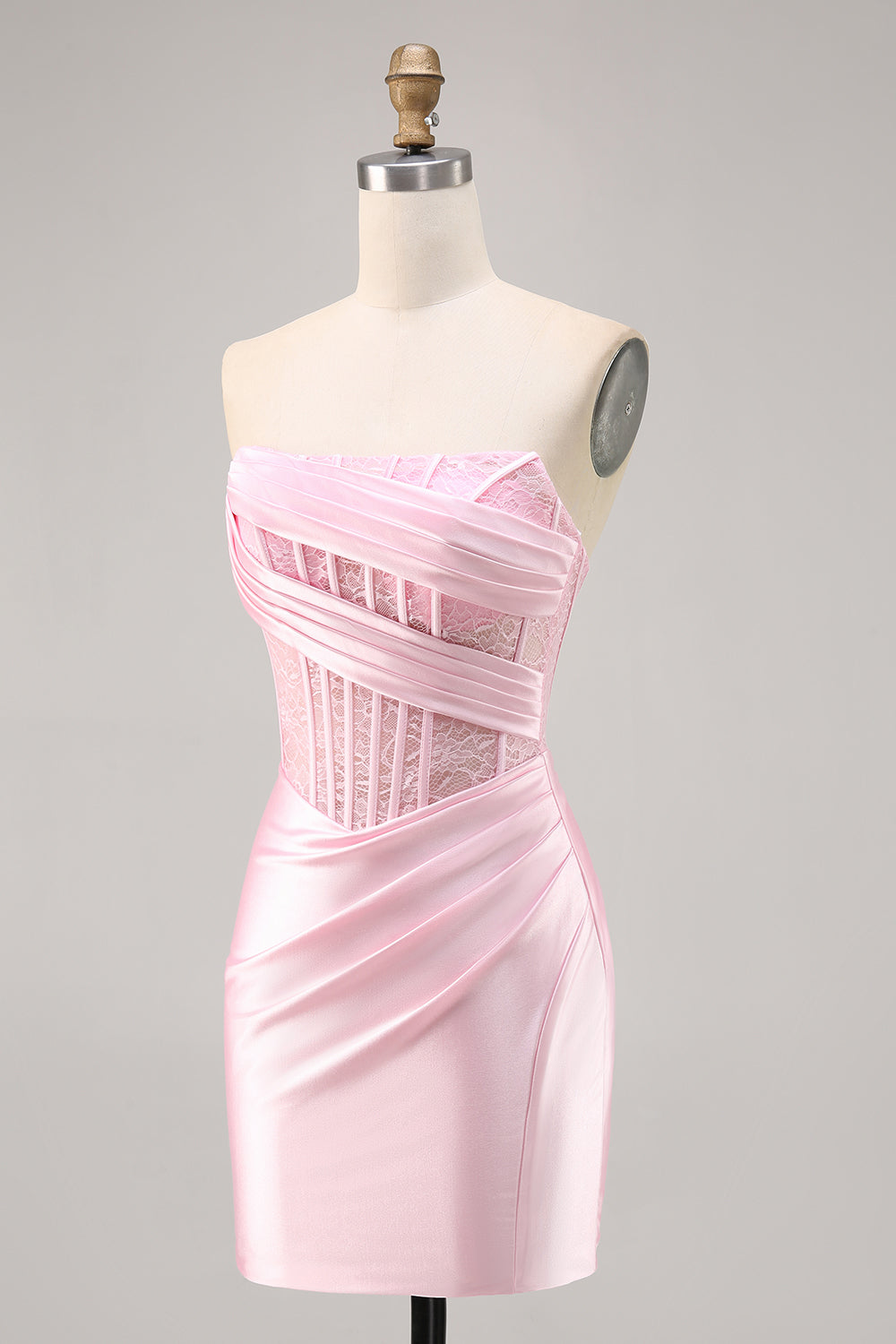 WEDTREND Women Pink Strapless Homecoming Dress Corset Ruched Bodycon Satin Cocktail Dress with Lace Up Back WEDTREND Women Pink Strapless Homecoming Dress Corset Ruched Bodycon Satin Cocktail Dress with Lace Up Back