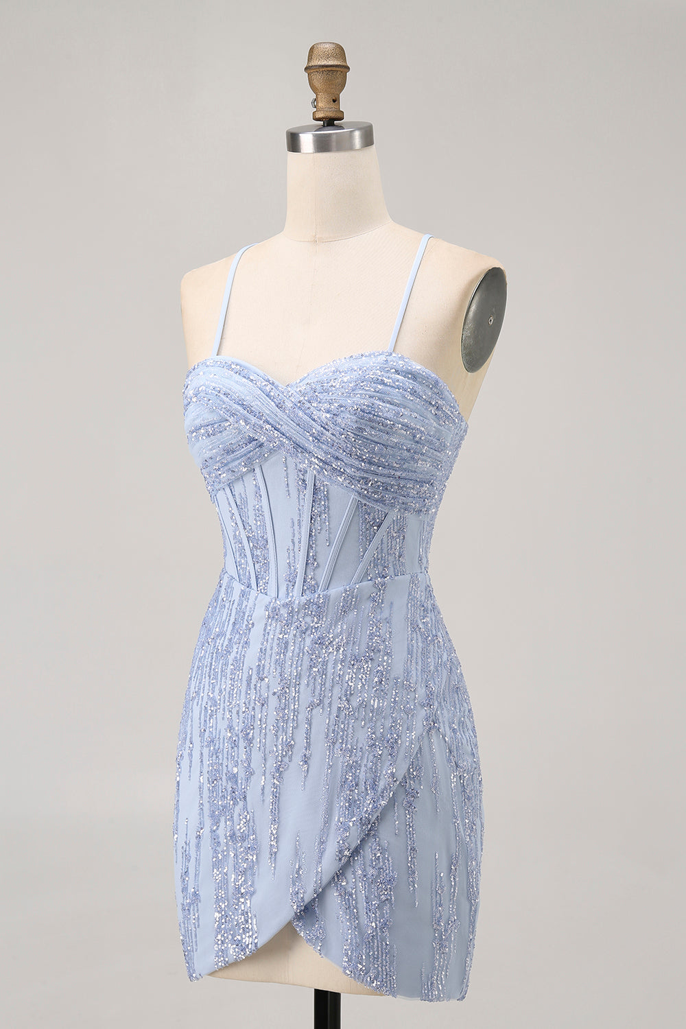 blue gray homecoming dress Suzhoufashion Grey Blue Floral A Line Homecoming Dresses Short Corset Cocktail Dresses With Ruffles