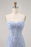 Sparkly Grey Blue Bodycon Sequins Corset Short Homecoming Dress