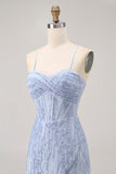 Sparkly Grey Blue Bodycon Sequins Corset Short Homecoming Dress