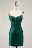 Dark Green Corset Bodycon Sequins Satin Homecoming Dress