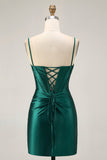 Dark Green Corset Bodycon Sequins Satin Homecoming Dress