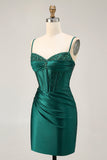 Dark Green Corset Bodycon Sequins Satin Homecoming Dress
