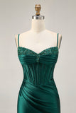 Dark Green Corset Bodycon Sequins Satin Homecoming Dress