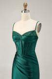 Dark Green Corset Bodycon Sequins Satin Homecoming Dress