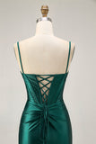 Dark Green Corset Bodycon Sequins Satin Homecoming Dress