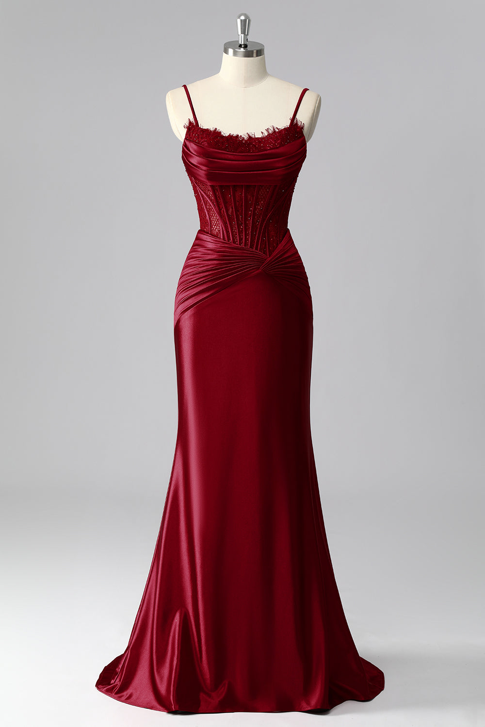 WEDTREND Women Burgundy Corset Prom Dress Mermaid Cowl Neck Pleated Spaghetti Straps Satin Formal Dress with Lace Up Back WEDTREND Women Burgundy Corset Prom Dress Mermaid Cowl Neck Pleated Spaghetti Straps Satin Formal Dress with Lace Up Back