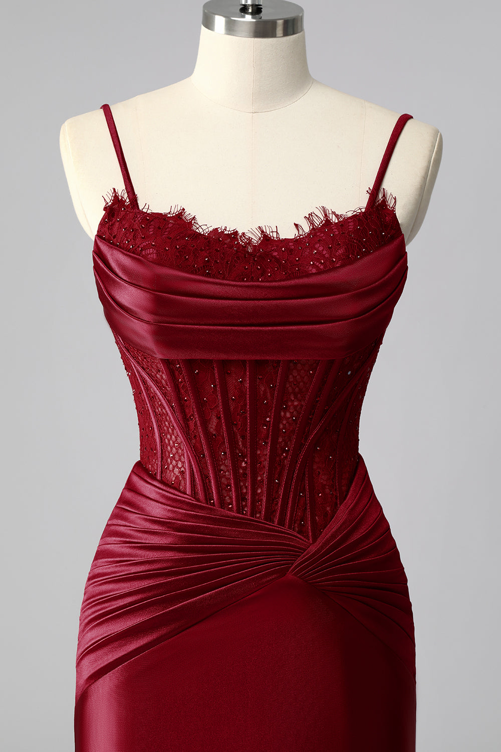 WEDTREND Women Burgundy Corset Prom Dress Mermaid Cowl Neck Pleated Spaghetti Straps Satin Formal Dress with Lace Up Back WEDTREND Women Burgundy Corset Prom Dress Mermaid Cowl Neck Pleated Spaghetti Straps Satin Formal Dress with Lace Up Back