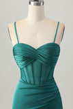 Dark Green Spaghetti Straps Corset Tight Short Satin Homecoming Dress