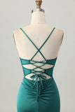 Dark Green Spaghetti Straps Corset Tight Short Satin Homecoming Dress