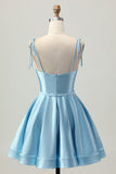 Blue A Line Spaghetti Straps Short Satin Homecoming Dress