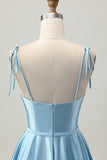 Blue A Line Spaghetti Straps Short Satin Homecoming Dress