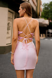 Corset Candy Pink Appliqued Tight Short Homecoming Dress