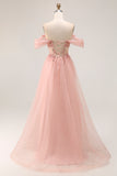 Blush A Line Off The Shoulder Tulle Long Prom Dress with Sequins
