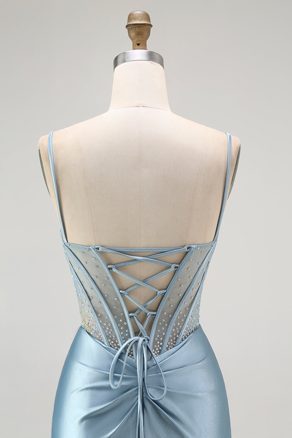 silver spaghetti straps mermaid appliqued prom dress with split Dazzling Silver Spaghetti-Strap Sweetheart Sleeveless Prom Dresses Mermaid With Split