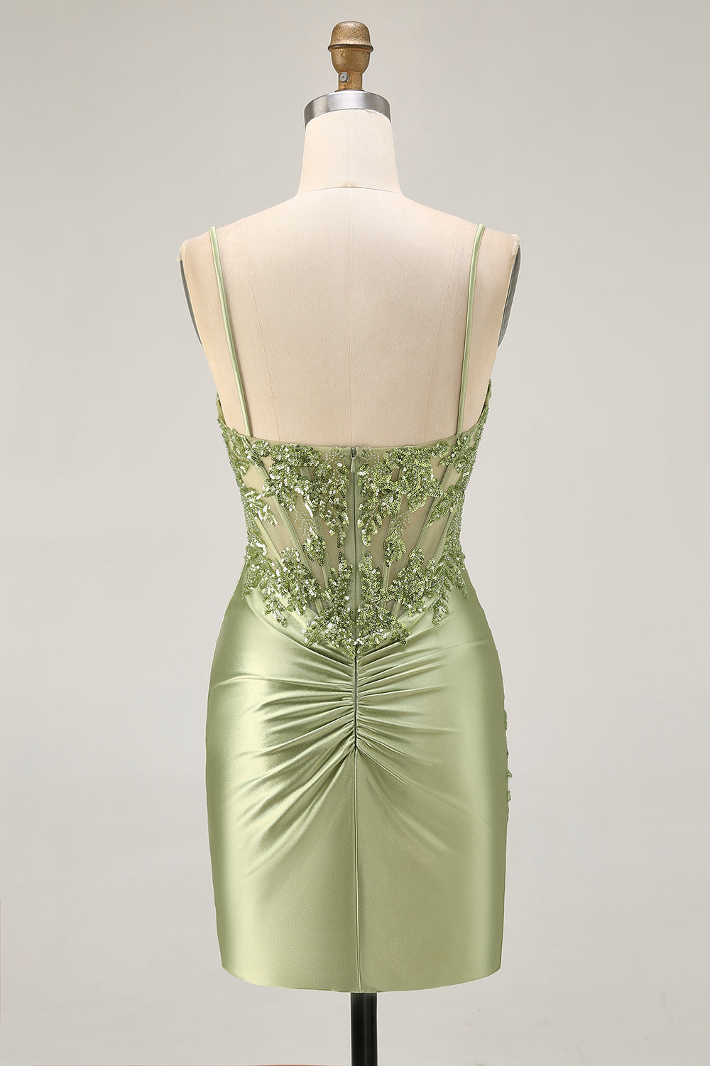 WEDTREND Women Sage Green Tight Homecoming Dress with Appliques Spaghetti Straps Ruched Corset Cocktail Dress WEDTREND Women Sage Green Tight Homecoming Dress with Appliques Spaghetti Straps Ruched Corset Cocktail Dress