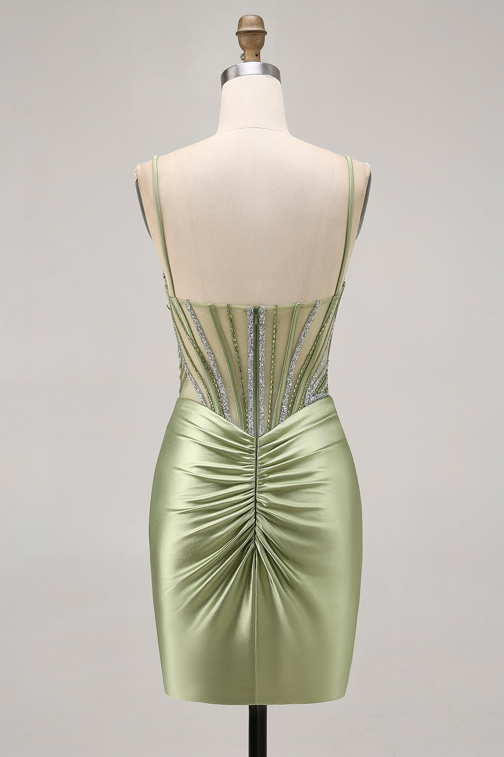 WEDTREND Women Sage Green Satin Homecoming Dress with Beading Corset Tight Ruched Short Cocktail Dress WEDTREND Women Sage Green Satin Homecoming Dress with Beading Corset Tight Ruched Short Cocktail Dress