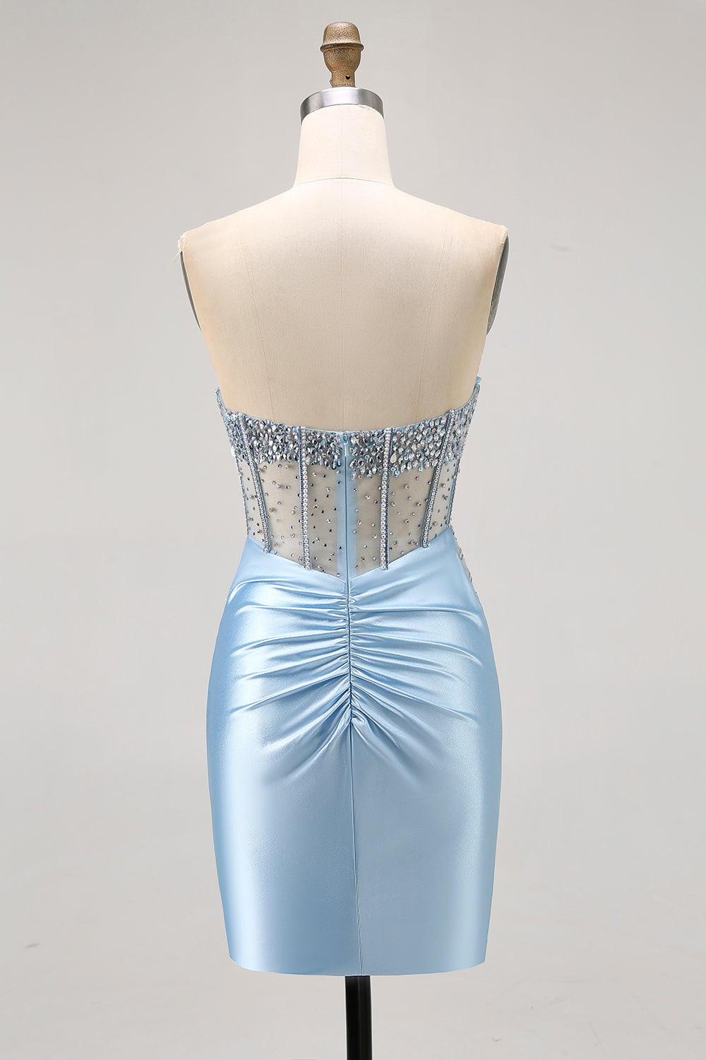 WEDTREND Women Blue Homecoming Dress with Beading Strapless Satin Corset Tight Ruched Short Cocktail Dress WEDTREND Women Blue Homecoming Dress with Beading Strapless Satin Corset Tight Ruched Short Cocktail Dress