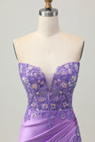 Sparkly Bodycon Strapless Corset Ruched Sequins Purple Short Homecoming Dress
