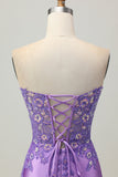 Sparkly Bodycon Strapless Corset Ruched Sequins Purple Short Homecoming Dress
