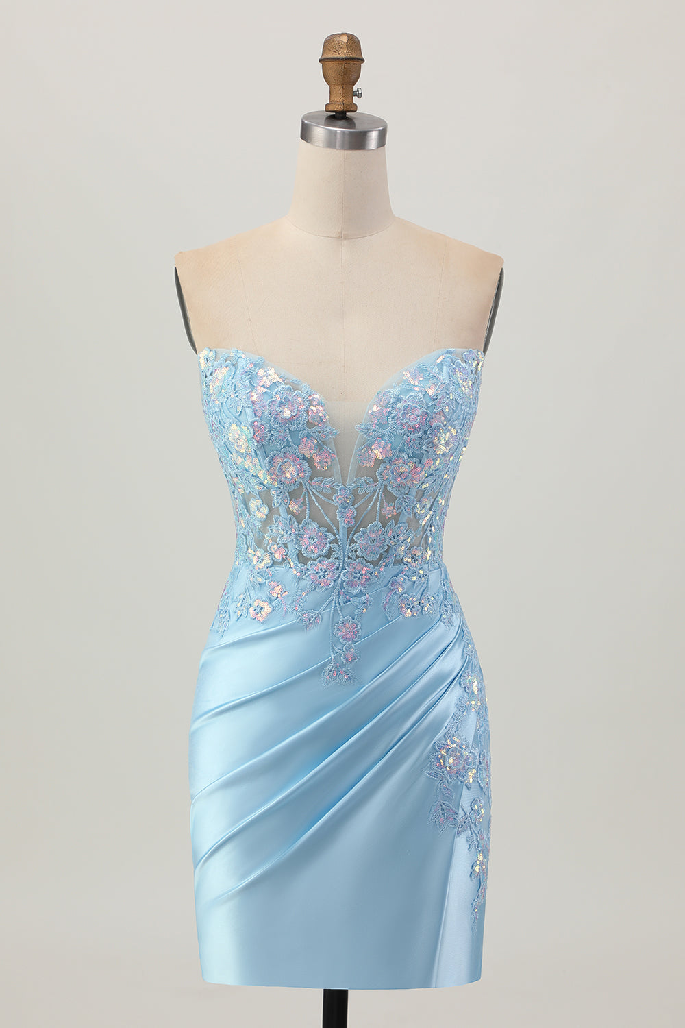 women's light blue strapless dress for school Coutiva Elegant Evening Gown With Sash Sequin Lace Dress Dress Back To Clothes Luxury Evening Dresses Women Actual color may vary slightly due to lighting and monitor settings. formal women's light blue strapless