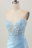 Sparkly Light Blue Bodycon Strapless Corset Ruched Short Homecoming Dress with Sequins
