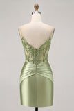 Green Bodycon Corset Sequins Short Homecoming Dress with Appliques