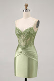Green Bodycon Corset Sequins Short Homecoming Dress with Appliques