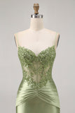 Green Bodycon Corset Sequins Short Homecoming Dress with Appliques
