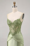 Green Bodycon Corset Sequins Short Homecoming Dress with Appliques