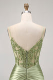 Green Bodycon Corset Sequins Short Homecoming Dress with Appliques