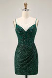 Sparkly Dark Green Bodycon Sequins Corset Homecoming Dress