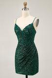 Sparkly Dark Green Bodycon Sequins Corset Homecoming Dress