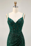 Sparkly Dark Green Bodycon Sequins Corset Homecoming Dress
