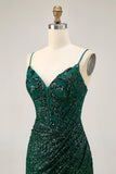 Sparkly Dark Green Bodycon Sequins Corset Homecoming Dress