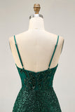 Sparkly Dark Green Bodycon Sequins Corset Homecoming Dress