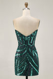 Dark Green Sparkly Strapless Sequins Tight Homecoming Dress