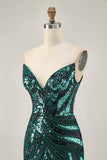 Dark Green Sparkly Strapless Sequins Tight Homecoming Dress