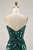 Dark Green Sparkly Strapless Sequins Tight Homecoming Dress