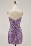 Sparkly Sequins Purple Strapless Tight Short Homecoming Dress