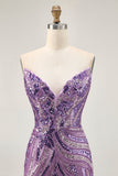 Sparkly Sequins Purple Strapless Tight Short Homecoming Dress