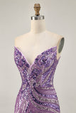 Sparkly Sequins Purple Strapless Tight Short Homecoming Dress