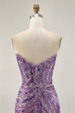 Sparkly Sequins Purple Strapless Tight Short Homecoming Dress