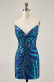 Dark Green Sparkly Strapless Sequins Tight Homecoming Dress