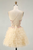 Apricot A Line Corset Ruffled Short Homecoming Dress with Beading