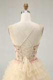 Apricot A Line Corset Ruffled Short Homecoming Dress with Beading